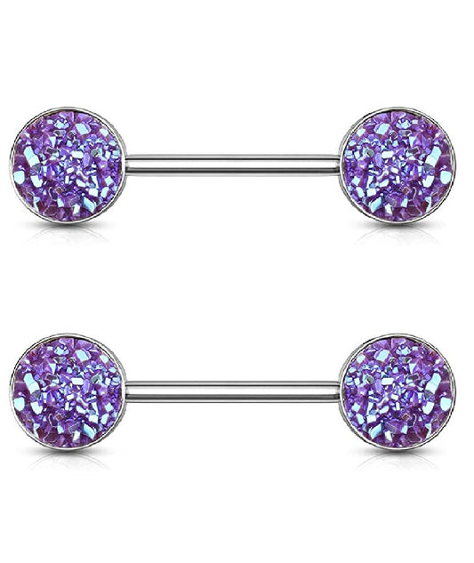 Surgical Steel Druzy Stone Ends Nipple Barbell Rings Nipple Ring Impulse Piercings Purple