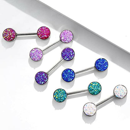 Surgical Steel Druzy Stone Ends Nipple Barbell Rings Nipple Ring Impulse Piercings