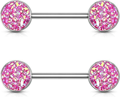 Surgical Steel Druzy Stone Ends Nipple Barbell Rings Nipple Ring Impulse Piercings Pink