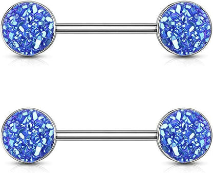 Surgical Steel Druzy Stone Ends Nipple Barbell Rings Nipple Ring Impulse Piercings Blue