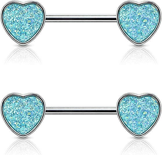 Surgical Steel Druzy Stone Heart Nipple Barbell Rings Nipple Ring Impulse Piercings Aqua