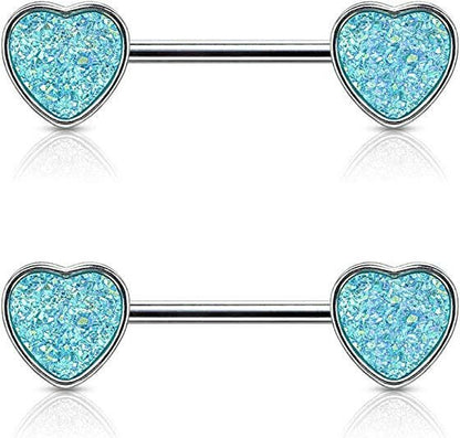 Surgical Steel Druzy Stone Heart Nipple Barbell Rings Nipple Ring Impulse Piercings Aqua