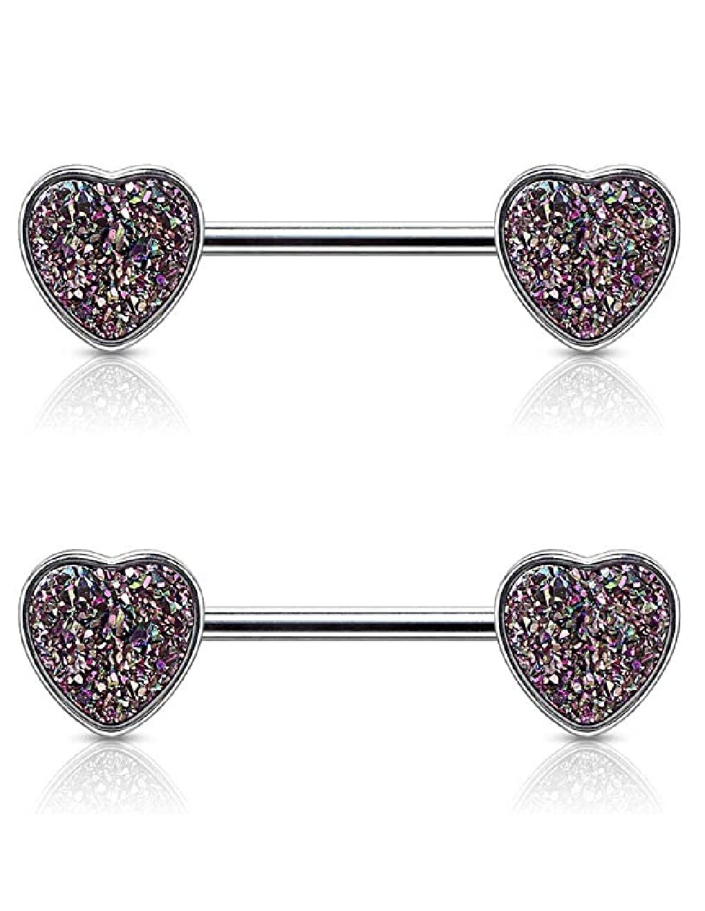 Surgical Steel Druzy Stone Heart Nipple Barbell Rings Nipple Ring Impulse Piercings Black