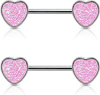 Surgical Steel Druzy Stone Heart Nipple Barbell Rings Nipple Ring Impulse Piercings Pink