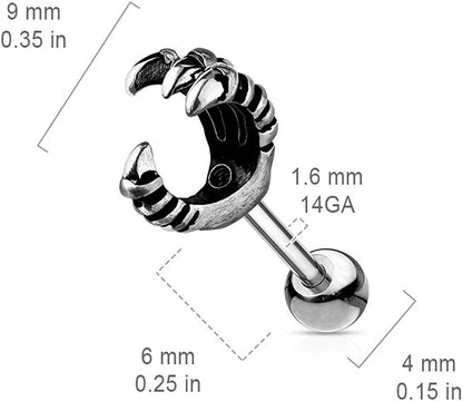 Surgical Steel Eagle Claw Cartilage Tragus Barbell Studs Barbell Impulse Piercings