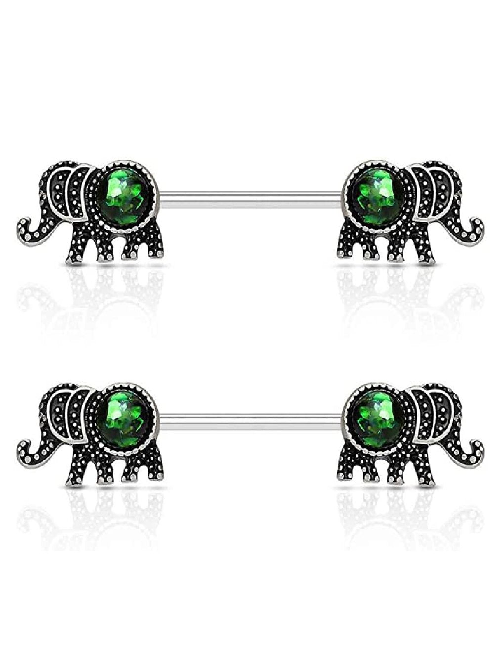 Surgical Steel Elephant with Opal Glitter Nipple Barbell Rings Nipple Ring Impulse Piercings Green