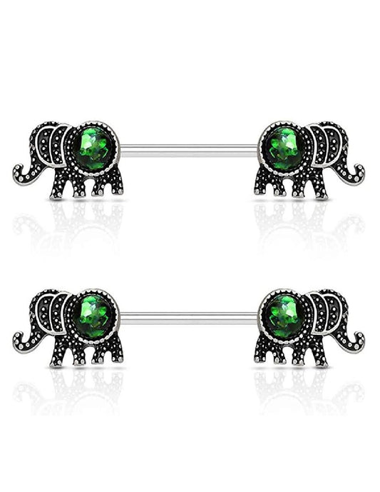 Surgical Steel Elephant with Opal Glitter Nipple Barbell Rings Nipple Ring Impulse Piercings Green