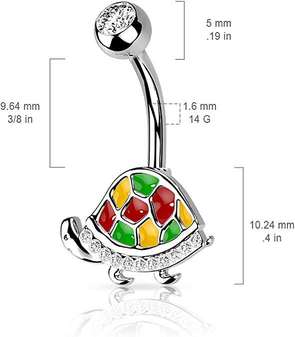 Surgical Steel Enamel and CZ Paved Turtle Belly Navel Ring Navel Ring Impulse Piercings