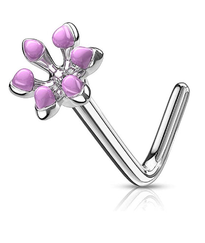 Surgical Steel Enamel Flower Top L Bend Nose Rings Nose Ring Impulse Piercings Purple