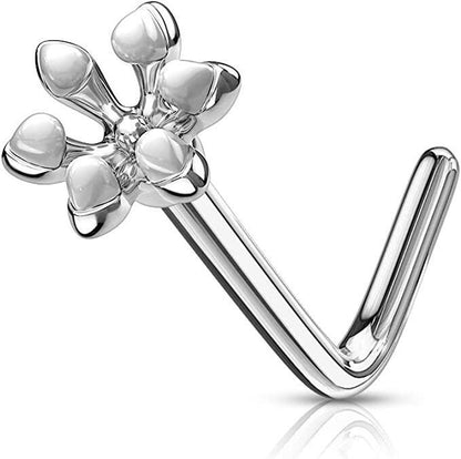 Surgical Steel Enamel Flower Top L Bend Nose Rings Nose Ring Impulse Piercings White