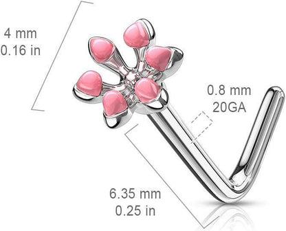 Surgical Steel Enamel Flower Top L Bend Nose Rings Nose Ring Impulse Piercings