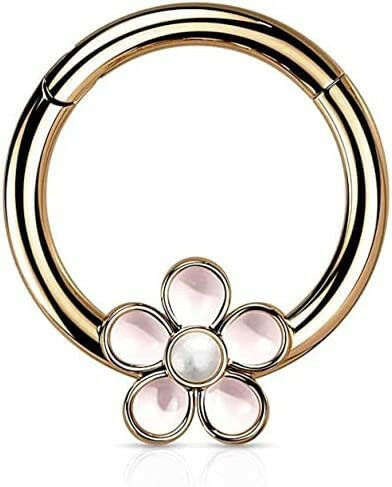 Surgical Steel Enamel Flower with Hinged Segment Ring Cartilage Impulse Piercings Rose Gold