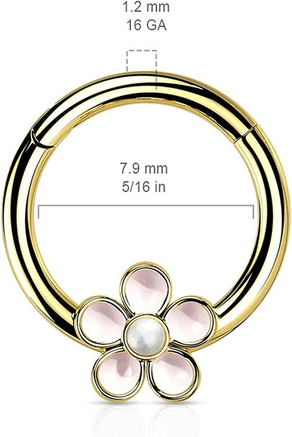 Surgical Steel Enamel Flower with Hinged Segment Ring Cartilage Impulse Piercings