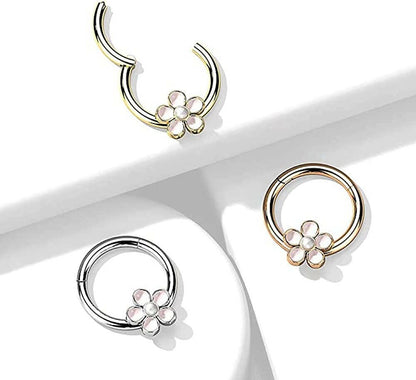 Surgical Steel Enamel Flower with Hinged Segment Ring Cartilage Impulse Piercings