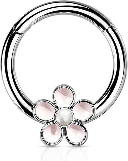 Surgical Steel Enamel Flower with Hinged Segment Ring Cartilage Impulse Piercings Steel