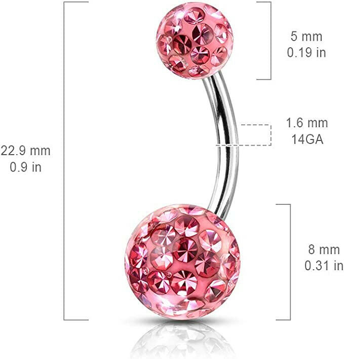 Surgical Steel Epoxy Covered Crystal Paved Balls Belly Navel Ring Navel Ring Impulse Piercings