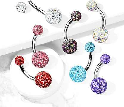 Surgical Steel Epoxy Covered Crystal Paved Balls Belly Navel Ring Navel Ring Impulse Piercings