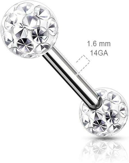 Surgical Steel Epoxy Covered Crystal Paved Balls Nipple Barbell Rings Nipple Ring Impulse Piercings