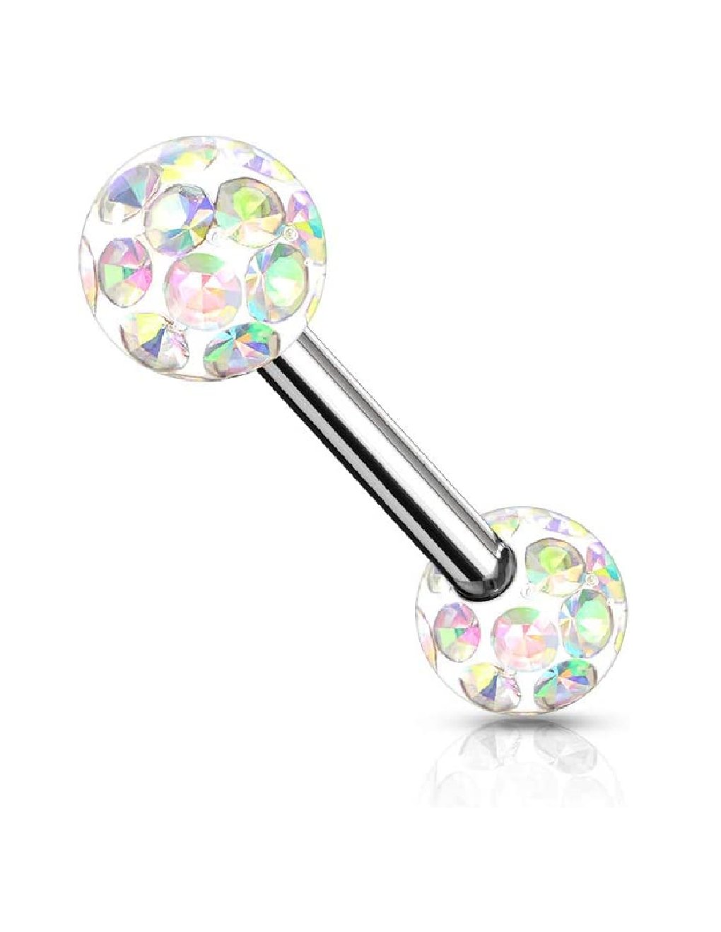 Surgical Steel Epoxy Covered Crystal Paved Balls Nipple Barbell Rings Nipple Ring Impulse Piercings 14GA Length: 12mm Aurora Borealis