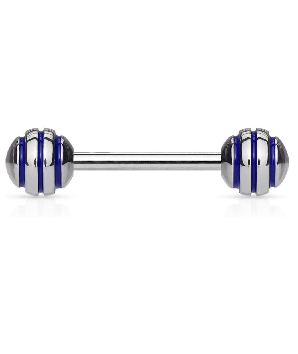 Surgical Steel Epoxy Stripe Barbells Barbell Impulse Piercings Blue