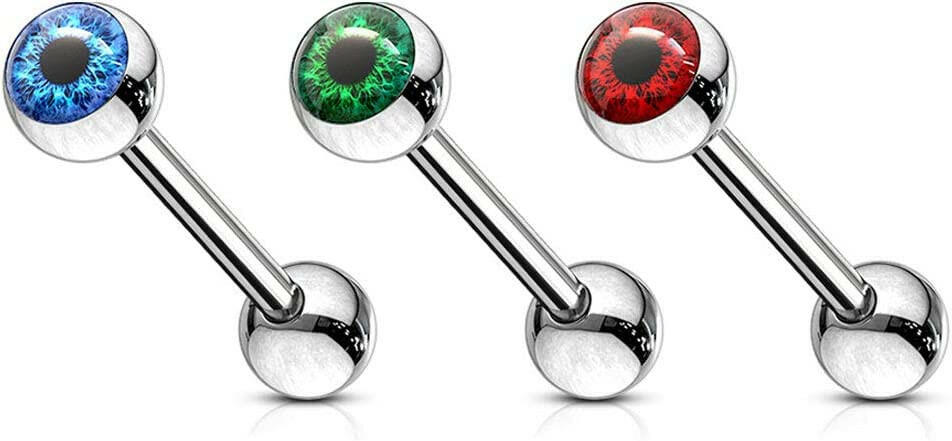 Surgical Steel Eyeball Inlaid Barbell Tongue Rings Tongue Rings Impulse Piercings