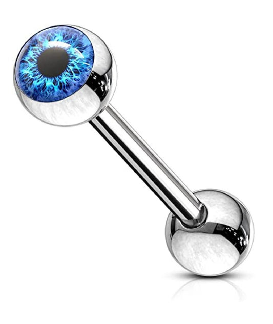 Surgical Steel Eyeball Inlaid Barbell Tongue Rings Tongue Rings Impulse Piercings Blue