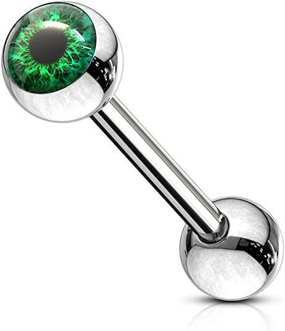 Surgical Steel Eyeball Inlaid Barbell Tongue Rings Tongue Rings Impulse Piercings Green