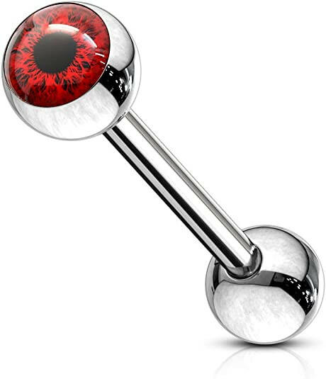 Surgical Steel Eyeball Inlaid Barbell Tongue Rings Tongue Rings Impulse Piercings Red