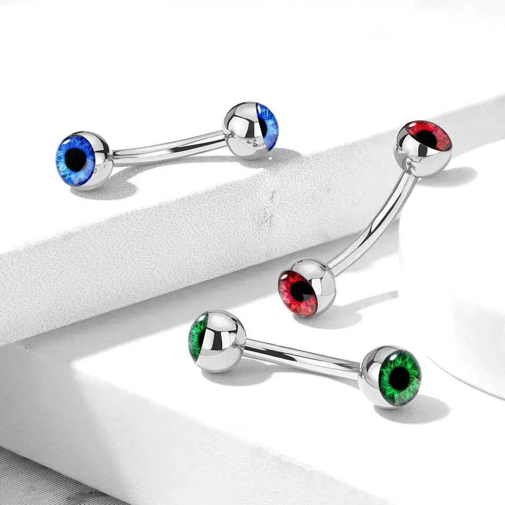 Surgical Steel Eyeball Inlaid Curved Barbells for Eyebrow Eyebrow Ring Impulse Piercings