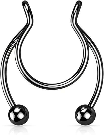 Surgical Steel Fake Clip On Horseshoe for Septum Nipple and Ear Nipple Ring Impulse Piercings Black