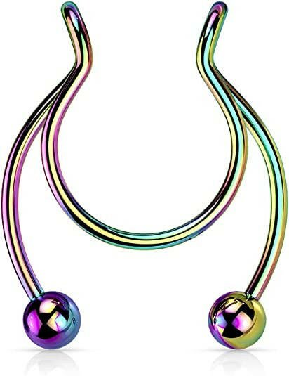 Surgical Steel Fake Clip On Horseshoe for Septum Nipple and Ear Nipple Ring Impulse Piercings Rainbow