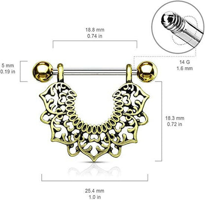 Surgical Steel Filigree Flower Dangle Nipple Shield Rings Nipple Ring Impulse Piercings