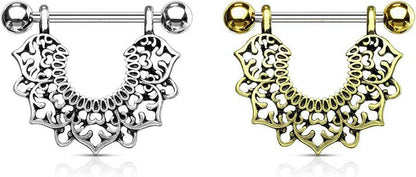 Surgical Steel Filigree Flower Dangle Nipple Shield Rings Nipple Ring Impulse Piercings