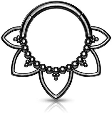 Surgical Steel Filigree Hinged Segment Hoop Ring Nose Ring, cartilage ring Impulse Piercings Black