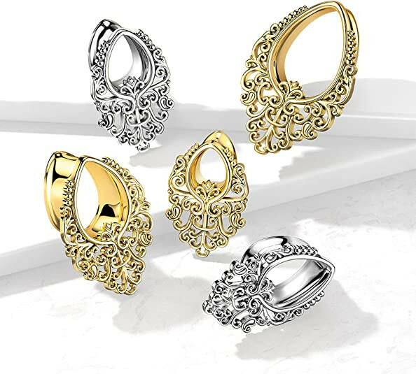 Surgical Steel Filigree Tear Drop Tunnel Plugs Impulse Piercings