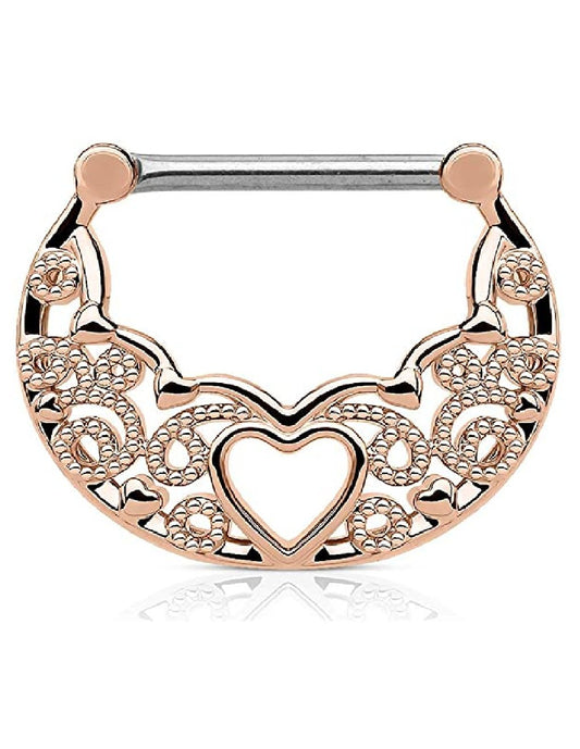 Surgical Steel Filigree with Hollow Heart Center Nipple Clickers Nipple Ring Impulse Piercings