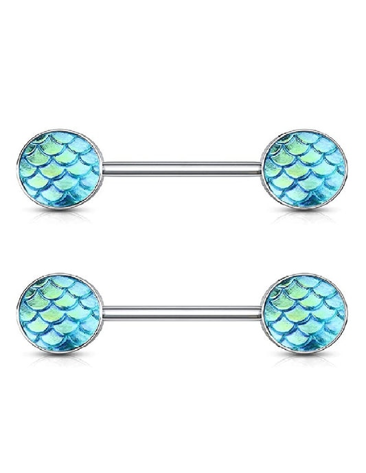 Surgical Steel Fish Scale Ends Nipple Barbell Rings Nipple Ring Impulse Piercings Green