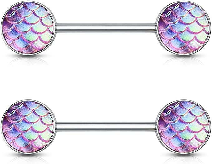 Surgical Steel Fish Scale Ends Nipple Barbell Rings Nipple Ring Impulse Piercings Pink