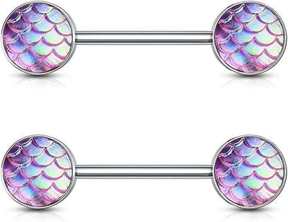 Surgical Steel Fish Scale Ends Nipple Barbell Rings Nipple Ring Impulse Piercings Pink