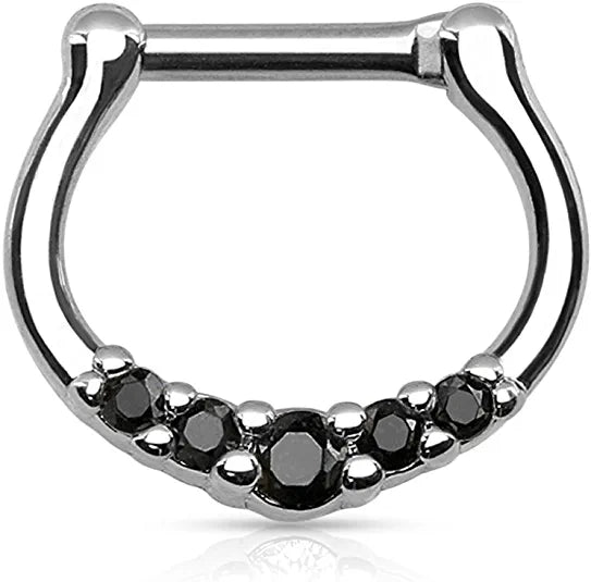 Surgical Steel Five-Gems Septum Clicker Ring Septum Ring Impulse Piercings Black