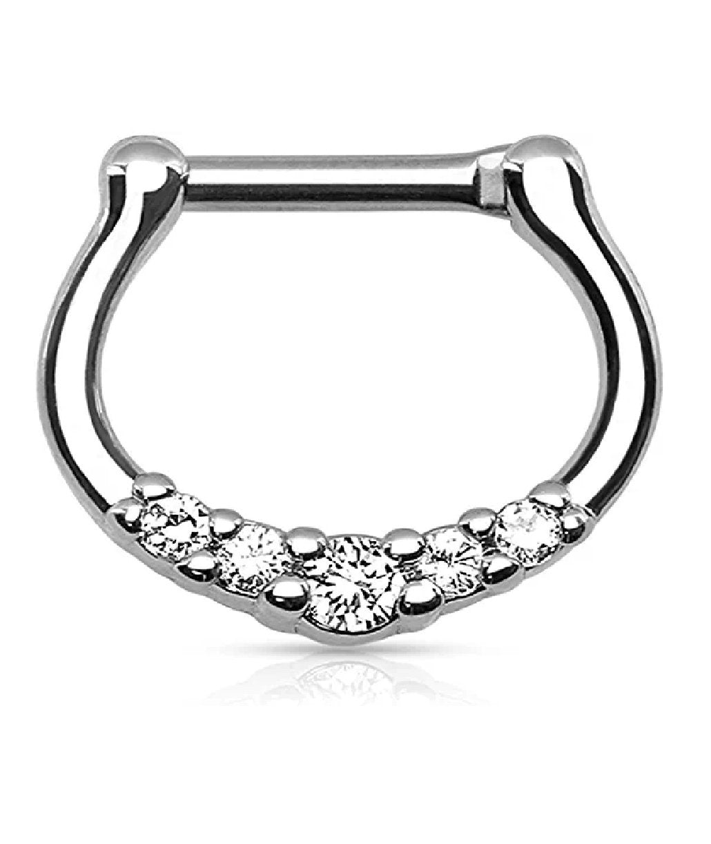 Surgical Steel Five-Gems Septum Clicker Ring Septum Ring Impulse Piercings Clear