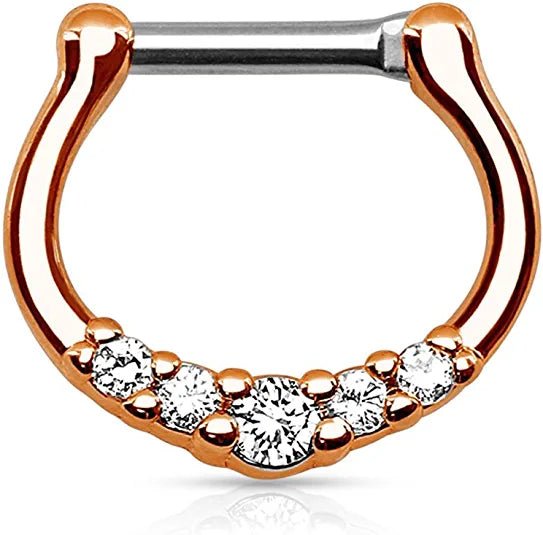 Surgical Steel Five-Gems Septum Clicker Ring Septum Ring Impulse Piercings Rose Gold