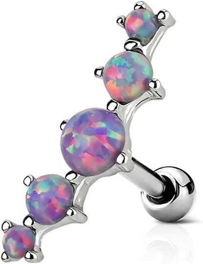 Surgical Steel Five Opal Tragus Cartilage Barbell Cartilage Earring Impulse Piercings Purple