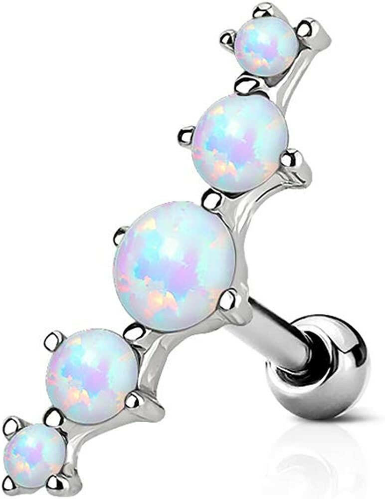 Surgical Steel Five Opal Tragus Cartilage Barbell Cartilage Earring Impulse Piercings White