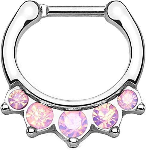 Surgical Steel Five Opalite Hanging Septum Clickers Septum Ring Impulse Piercings Pink