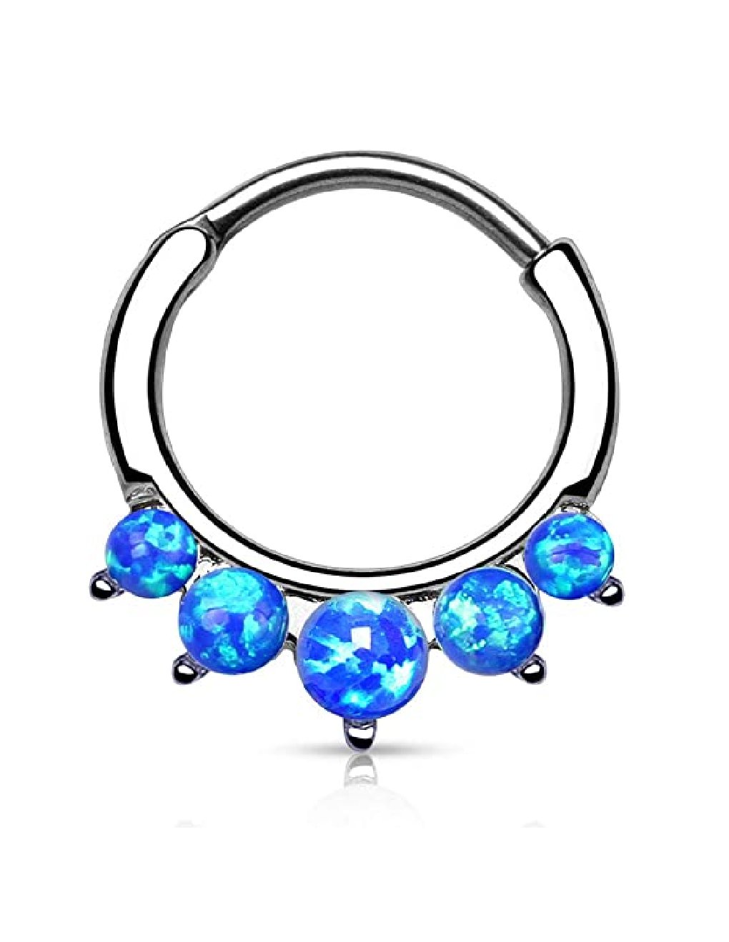 Surgical Steel Five Paved Opal Round Septum Clicker Septum Ring Impulse Piercings Blue