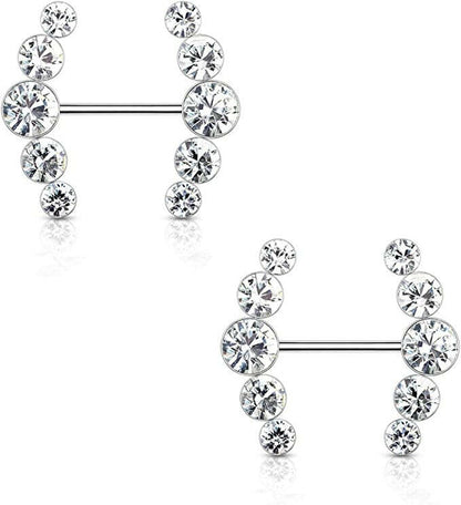 Surgical Steel Five Round Crystals Lined Ends Nipple Barbell Rings Nipple Ring Impulse Piercings Clear