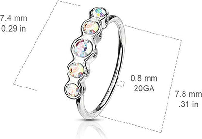 Surgical Steel Five Round CZ Bezel Top Bendable Hoop Nose Rings Nose Ring Impulse Piercings