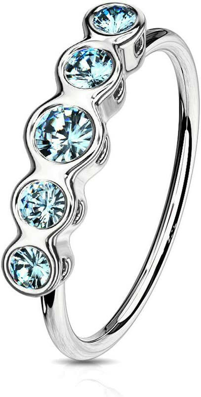 Surgical Steel Five Round CZ Bezel Top Bendable Hoop Nose Rings Nose Ring Impulse Piercings Aqua