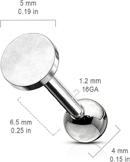 Surgical Steel Flat Circle Top Cartilage Tragus Barbell Studs Cartilage Earring Impulse Piercings